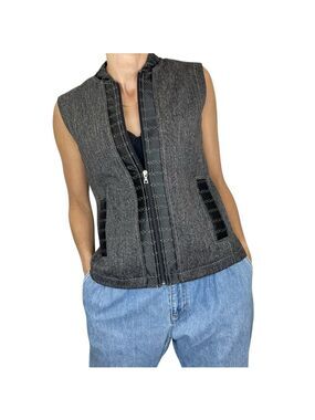 Vintage Glensport Canada grey black satin detail boxy full zip vest 8P